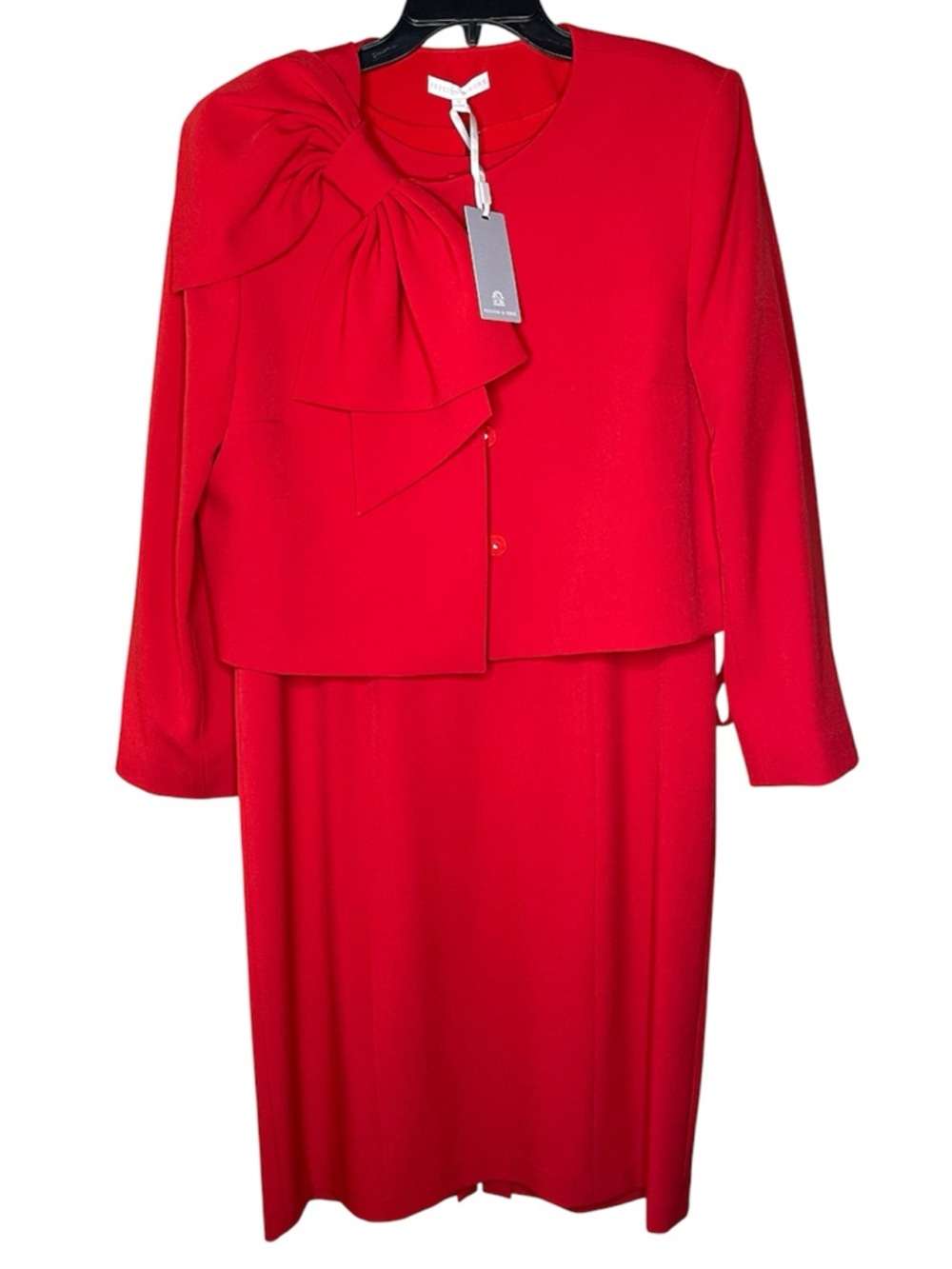 Preston & York Crepe Oversized Bow Snap Front Jacket and Dress Sz 16 NWT - Picture 2 of 9